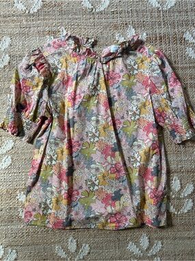 J. Crew Floral Puff Sleeve Blouse in Pink, Green & Yellow